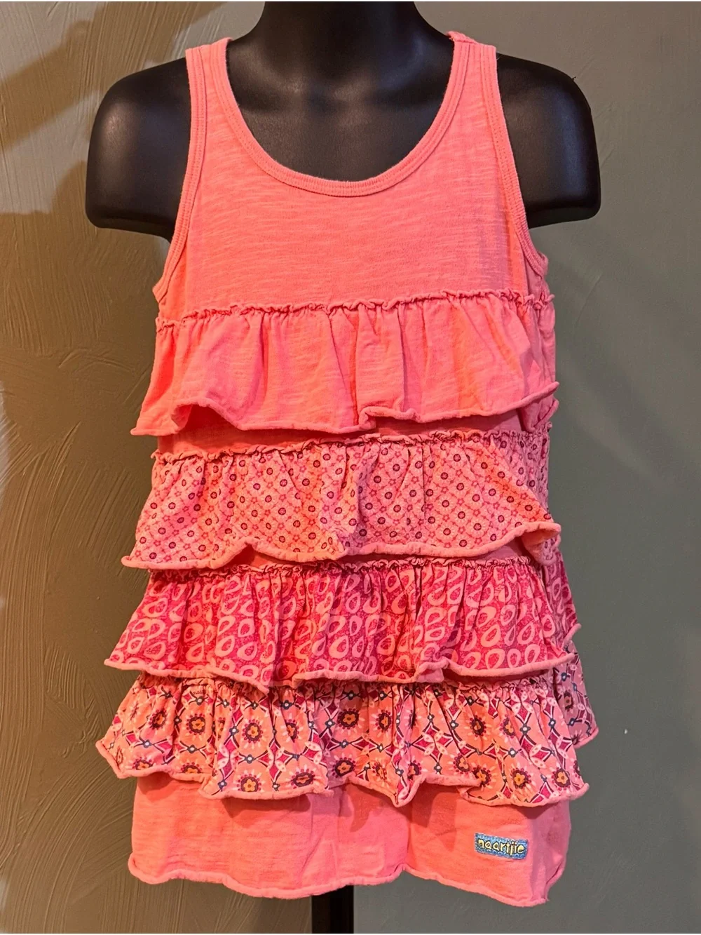 Naartjie Kids Girls Tiered Ruffle Dress Size M (5 Years) Salmon Pink Boho